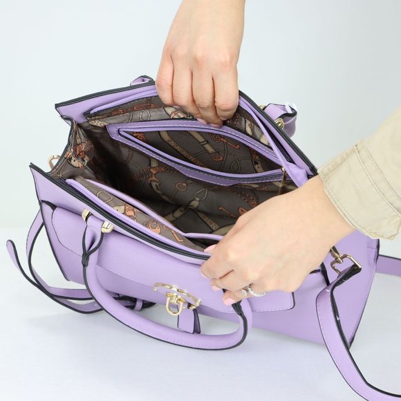 Lavender Light Purple Faux Leather Tote Purse Cross Body Hand Bag - Picture 11 of 12